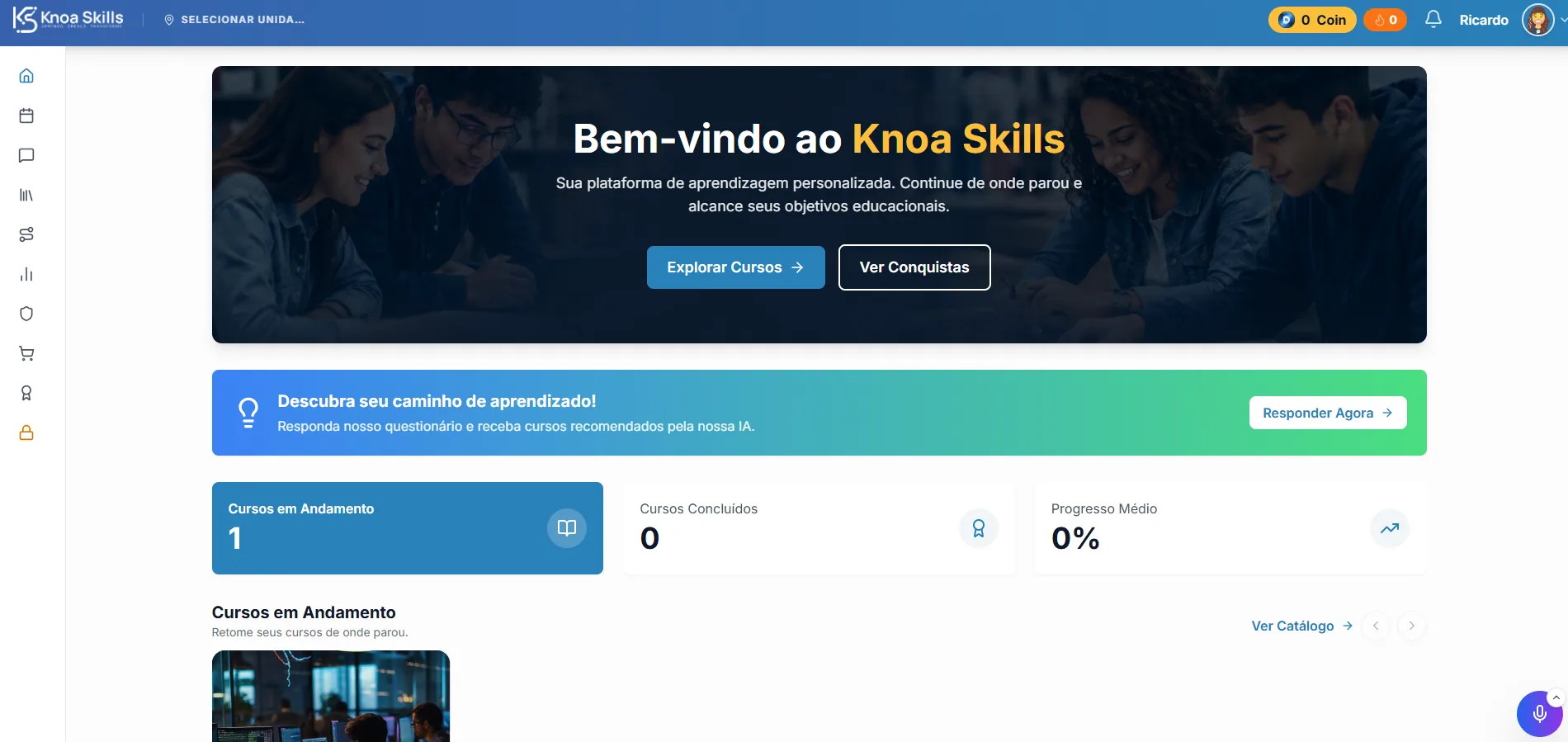 Interface do Knoa Skills — Desenvolvimento profissional